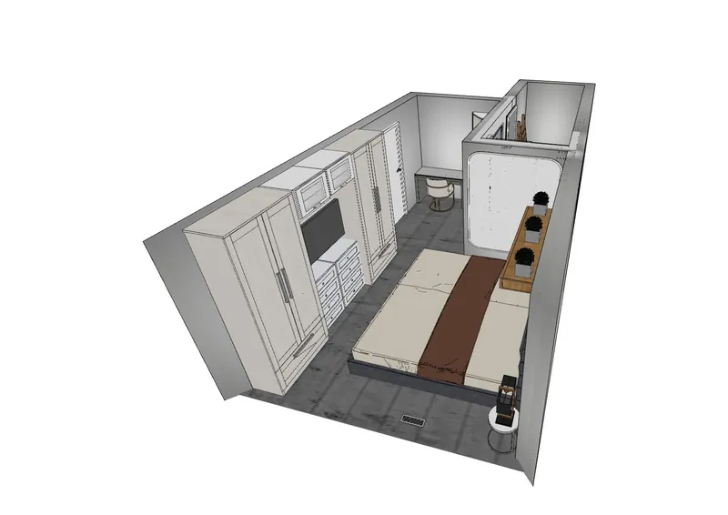 Render of the ensuite vanity and shower